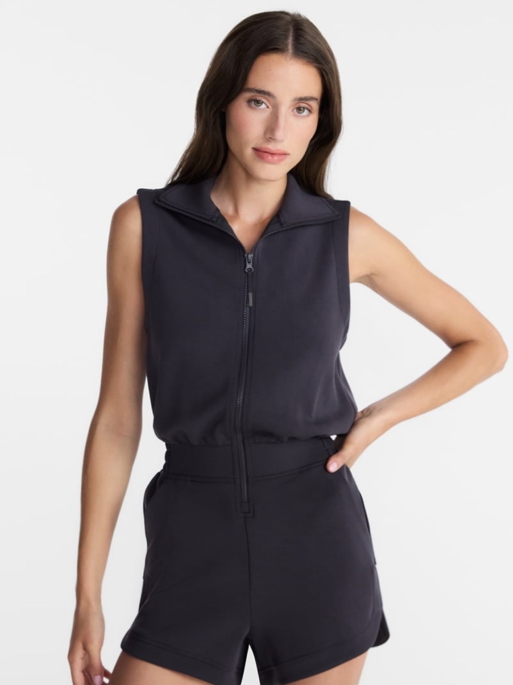 AVIA BLACK SCUBA-KNIT ROMPER ~ Sleeveless | Zip-Up Closure | *NWT | XS |
